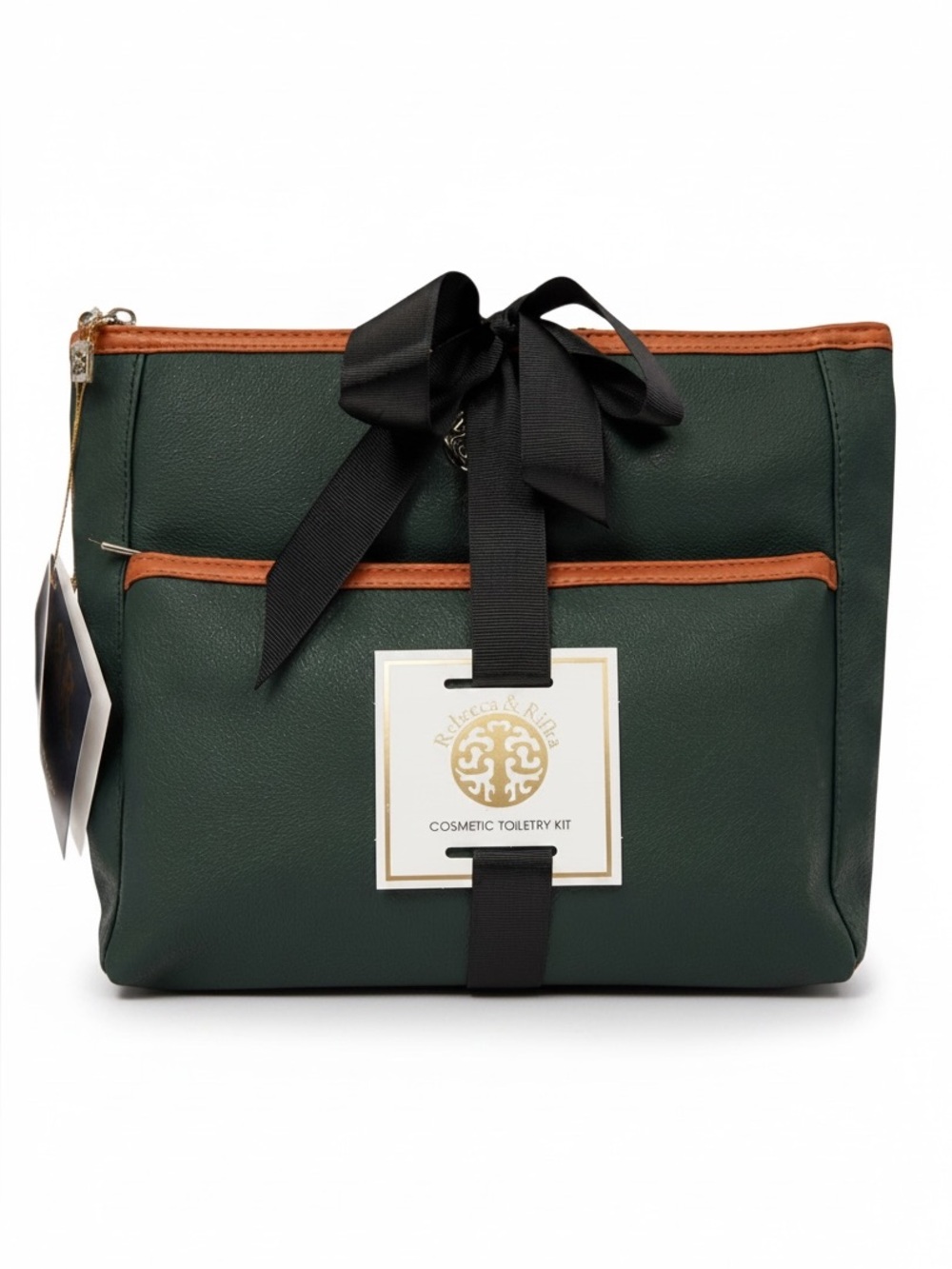 Rebecca & Rifka Green Cosmetic Toiletry Kit with Tan Trim